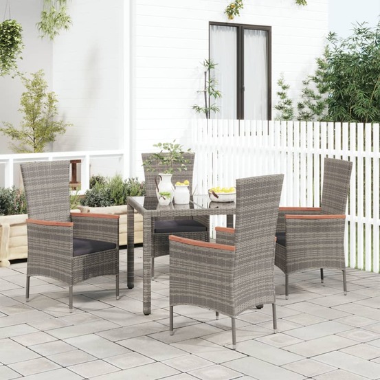 Chaises de jardin avec coussins lot de 4 résine tressée gris