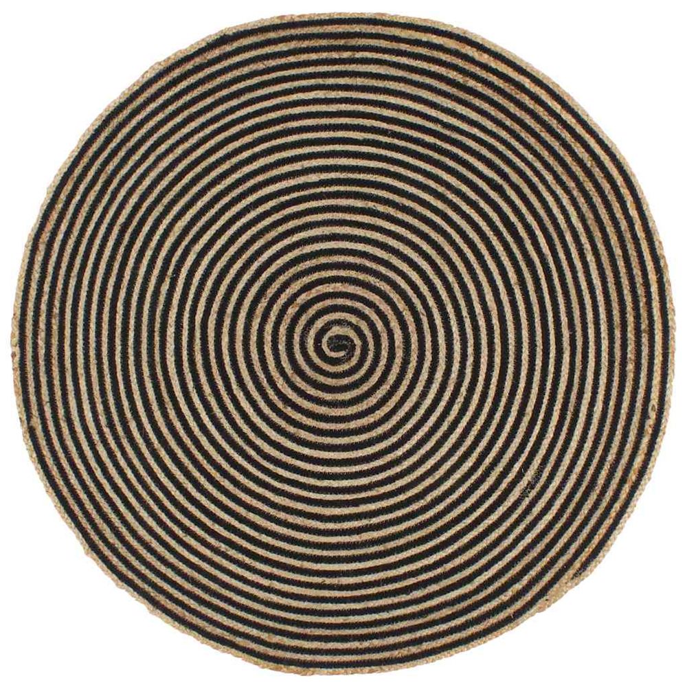 Tapis fait main Jute spirale Noir 90cm