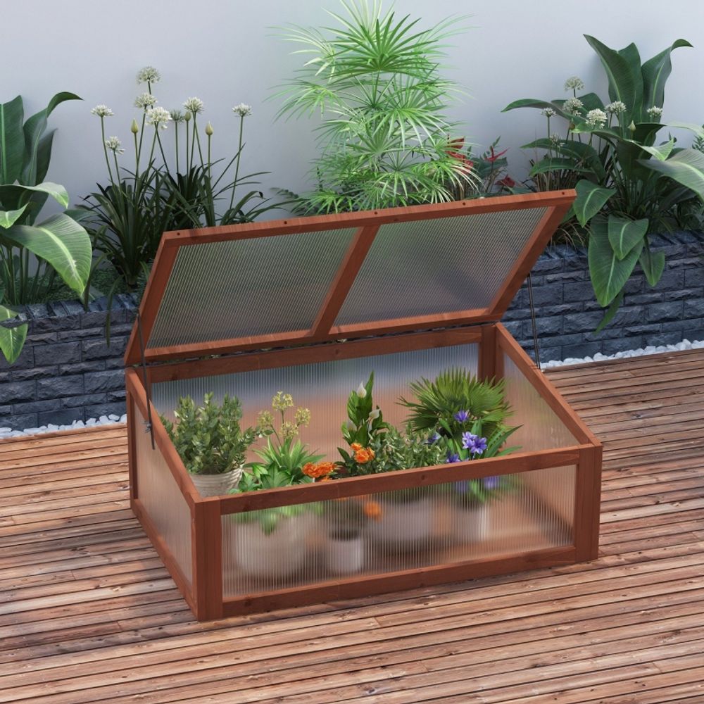 Serre châssis bois jardin polycarbonate protection semis 100x65cm - comfortxl outdoor living