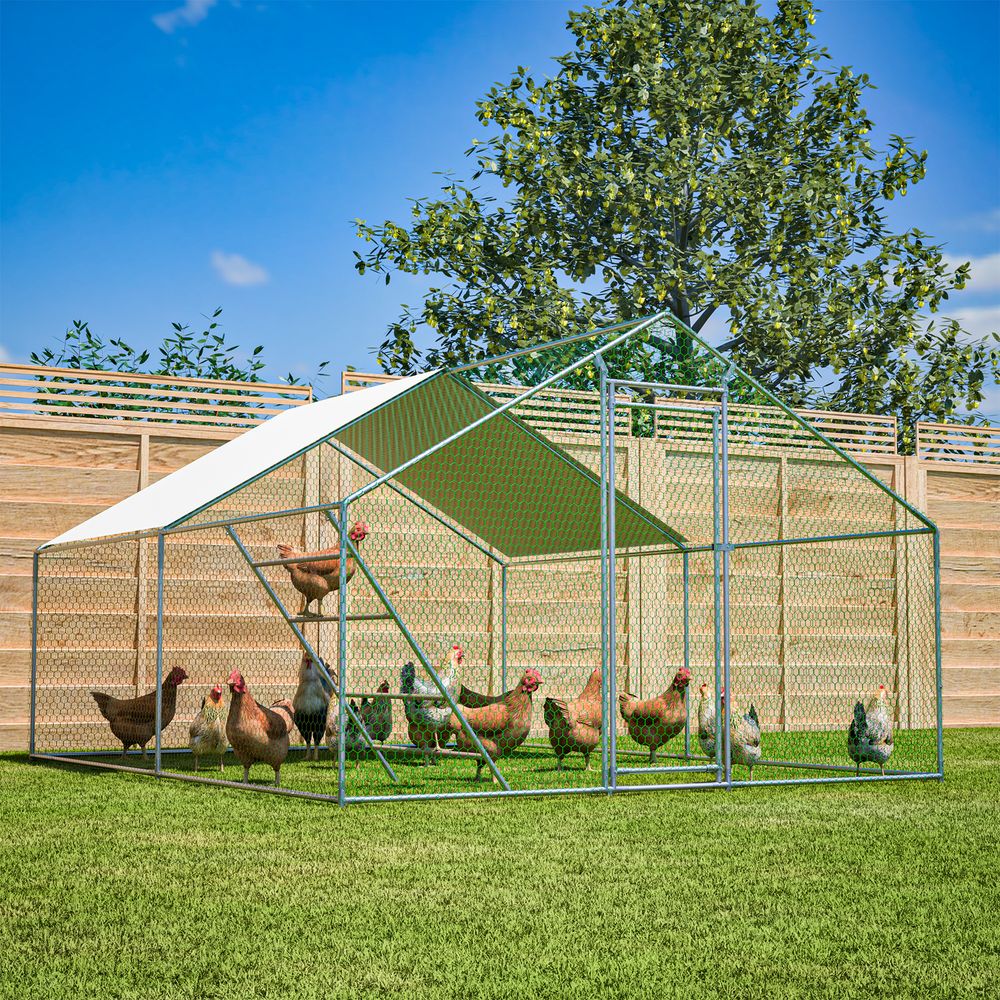Enclos poulailler acier galvanisé gris 3 x 4 x 2 m volailles toit pe anti-uv sécurisé