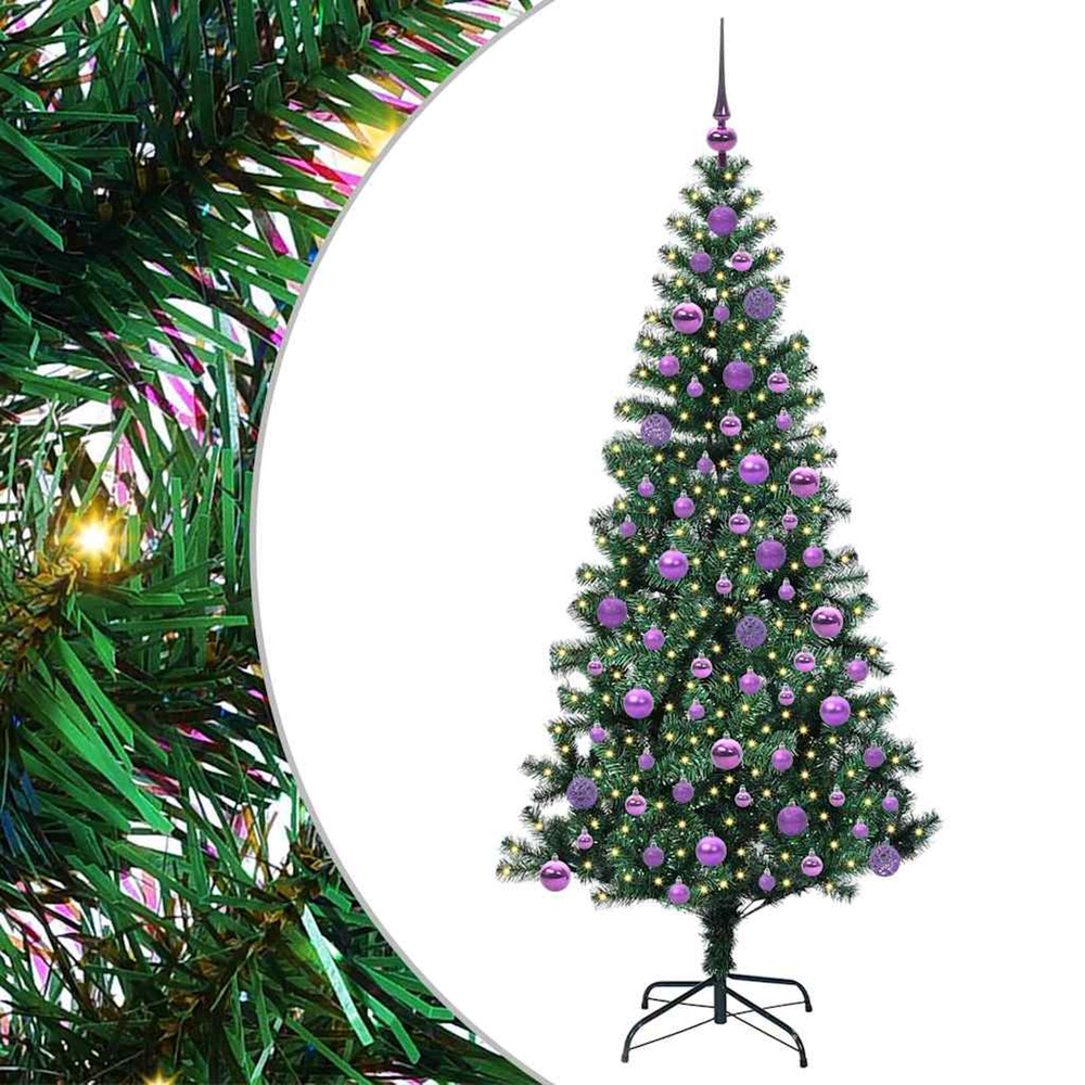 Sapin de noël artificiel pré-éclairé vert 180 cm pvc et métal