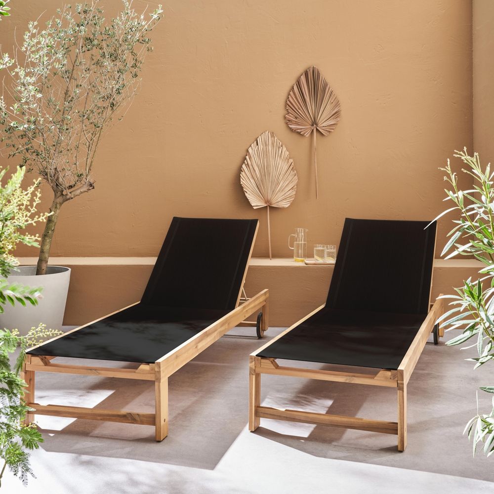 sweeek - Lot de 2 Bains de Soleil en Bois d'acacia Laure avec