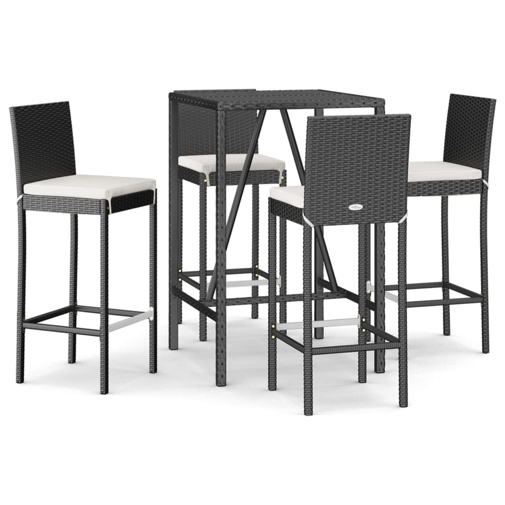 Ensemble de bar de jardin 5 pcs avec coussins noir poly rotin