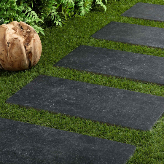 Pas japonais rectangle grès cérame effet pierre noire 80x80x2 cm (à l'unité) - ro'ma nature