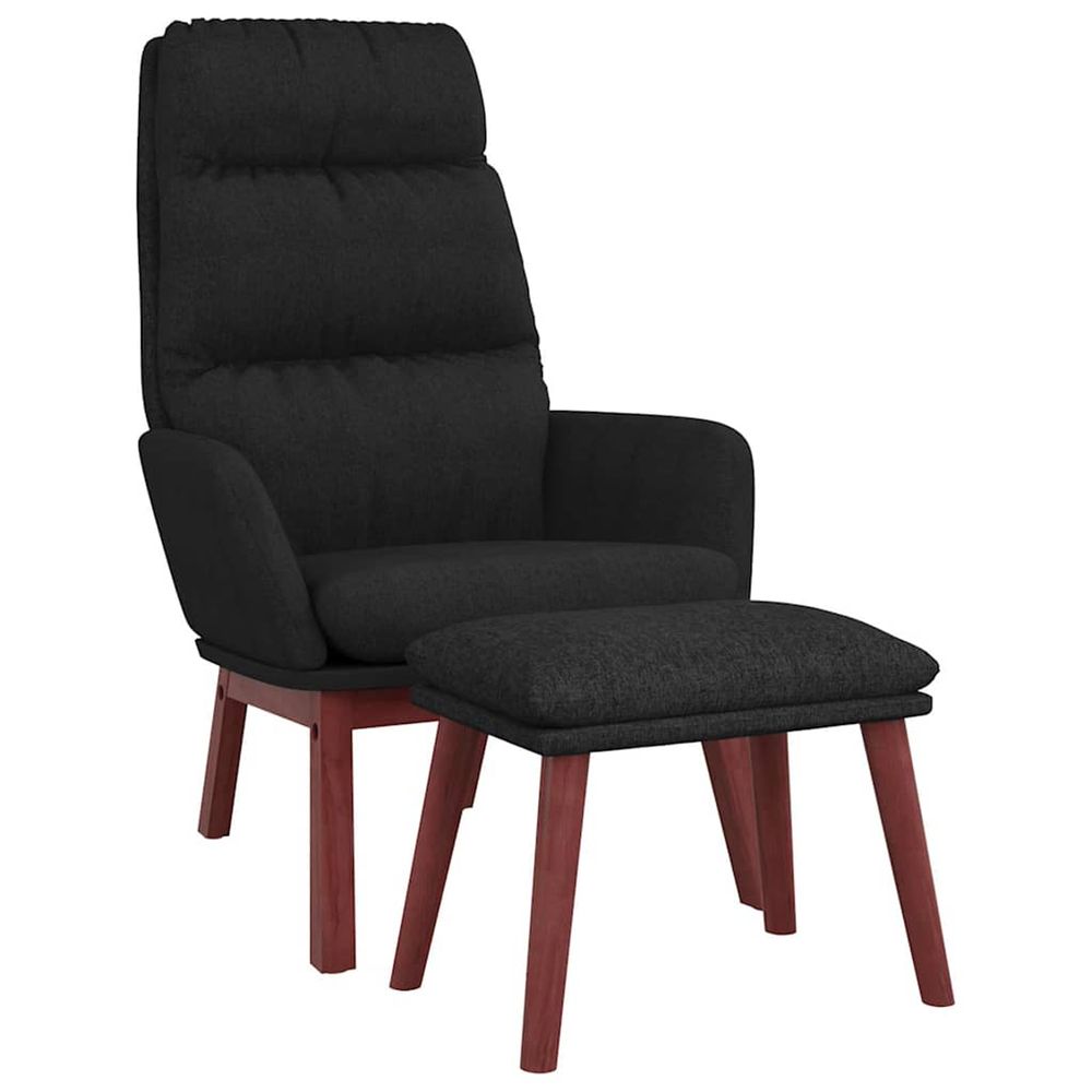 Chaise de relaxation avec tabouret noir tissu