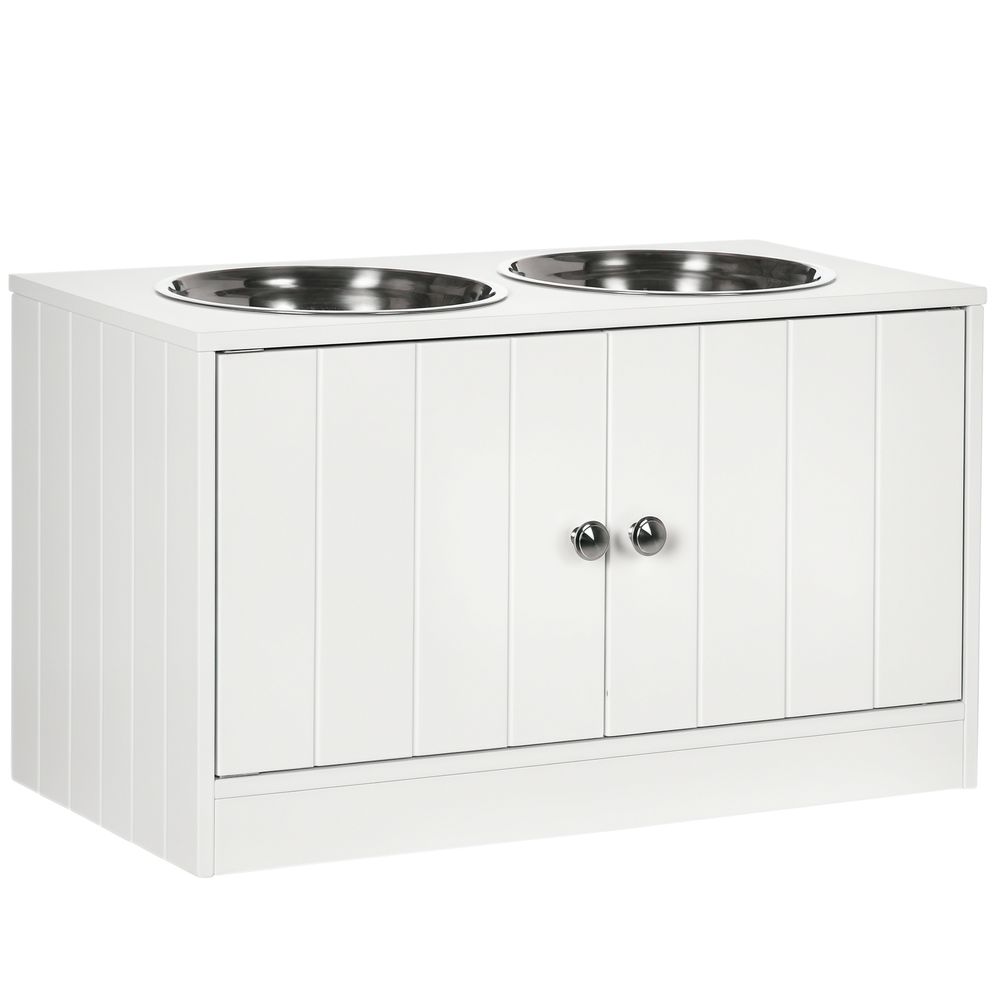 Porte-gamelles surélevé inox et mdf grand chien avec meuble rangement 60x30x35cm blanc - comfortxl outdoor living