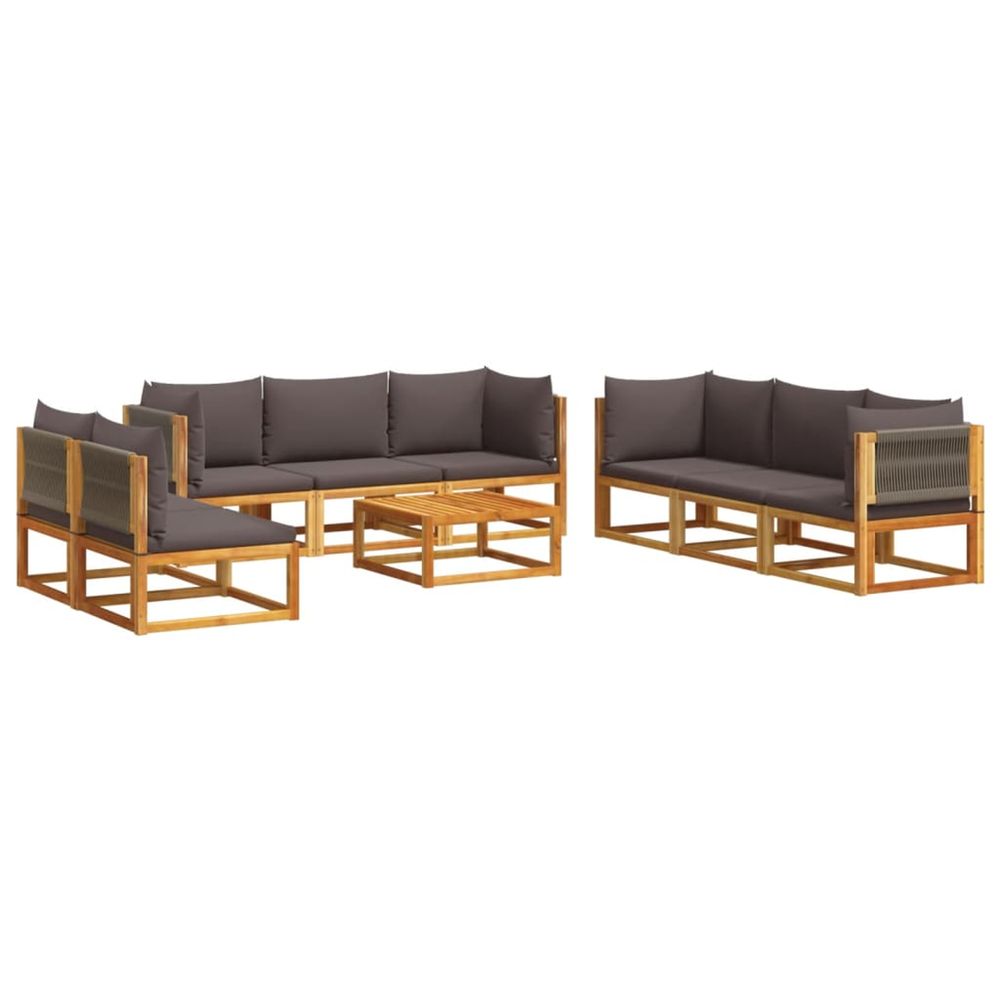 Ensemble de canapés de jardin 9 pièces avec coussins en bois d'acacia et corde