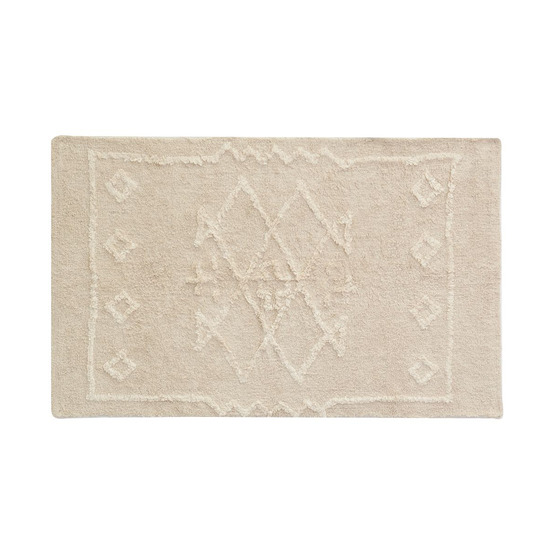 Tapis en coton tufté écru motifs ethniques 90 x 150 cm