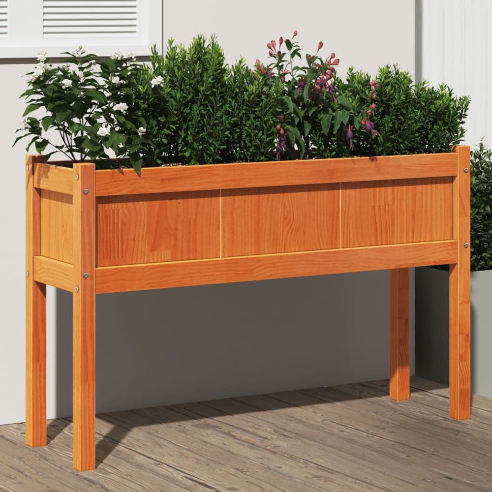 Grande jardinière haute en bois 110x31x70 cm potager terrasse marron cire