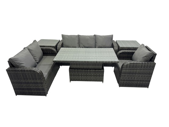 Salon de jardin en résine ensemble repas de jardin exterieur table à manger réglable en hauteur avec 2 tables d'appoint