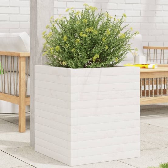 Jardinière carrée bois de pin massif pour jardin balcon blanc 40x40cm