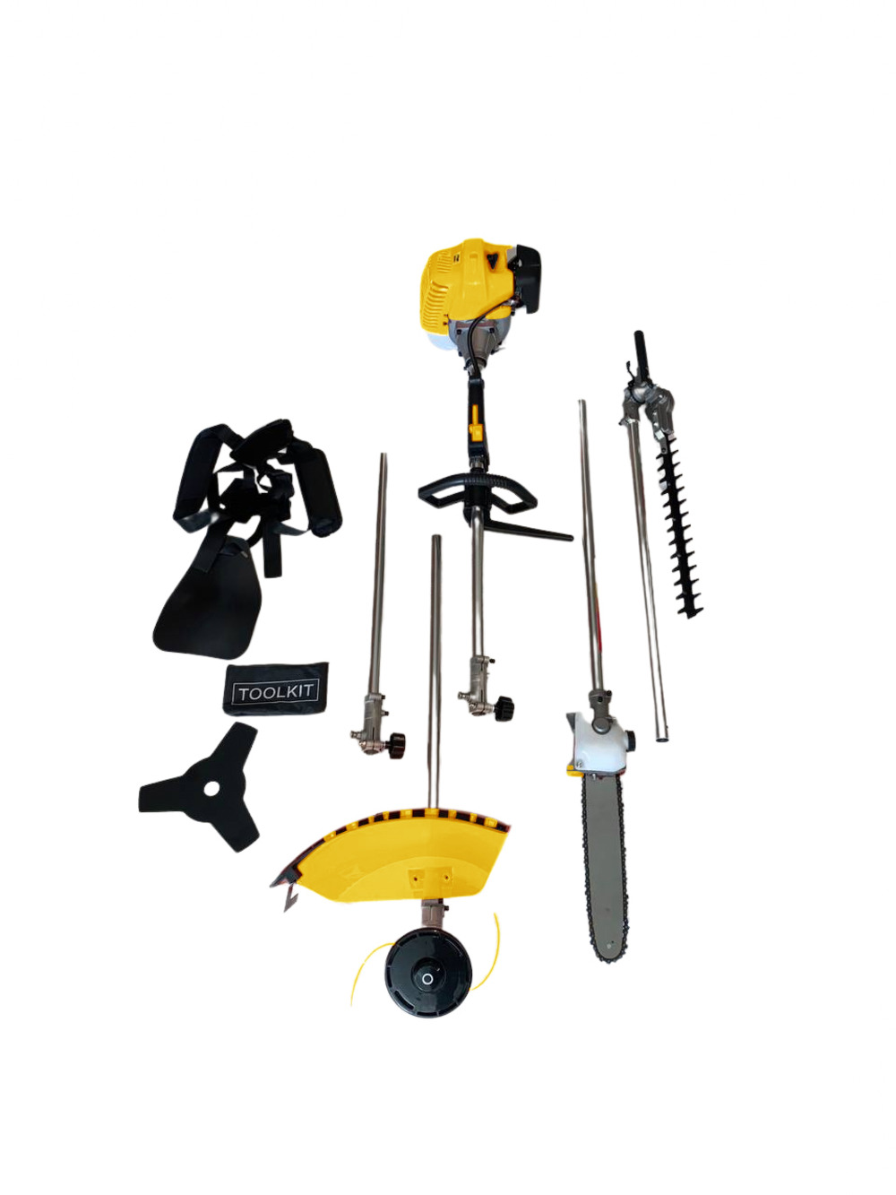 Débroussailleuse thermique multifonction 5en1 - 52cm3 (débroussailleuse, élagueuse, taille-haies, coupe-bordures, rallonge)