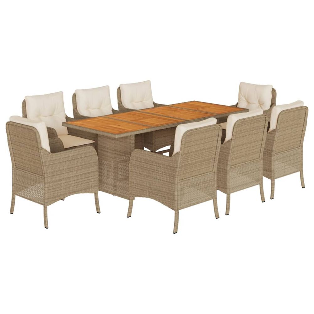 Ensemble à manger de jardin et coussins 9 pcs beige poly rotin