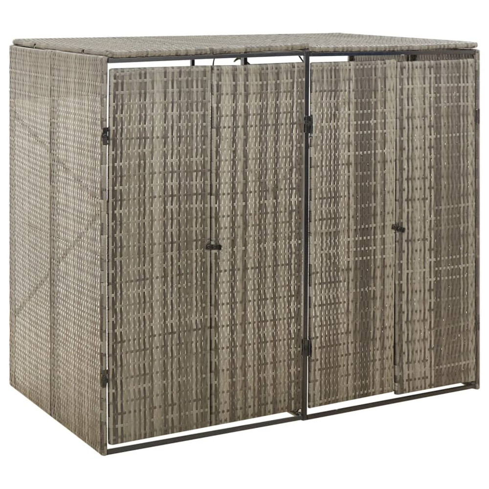 Abri pour poubelle double gris 140x80x117 cm résine tressée
