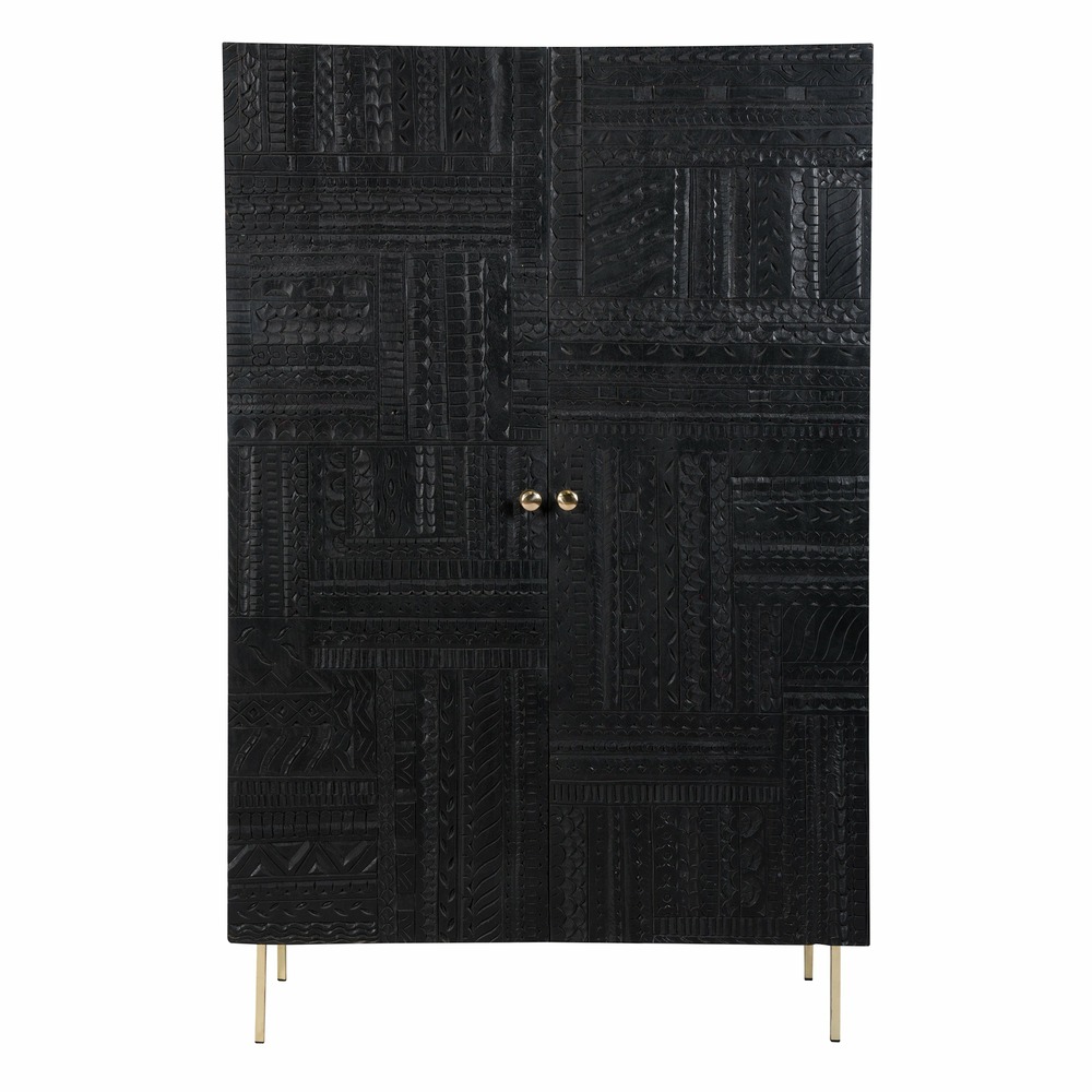 Chimane-armoire gravée en bois noir et métal doré