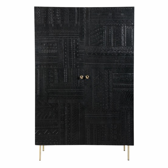 Chimane-armoire gravée en bois noir et métal doré