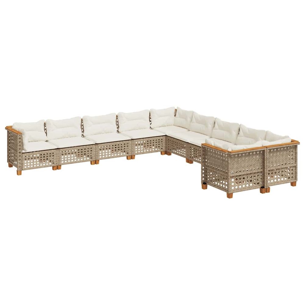 Salon de jardin avec coussins 10 pcs beige résine tressée