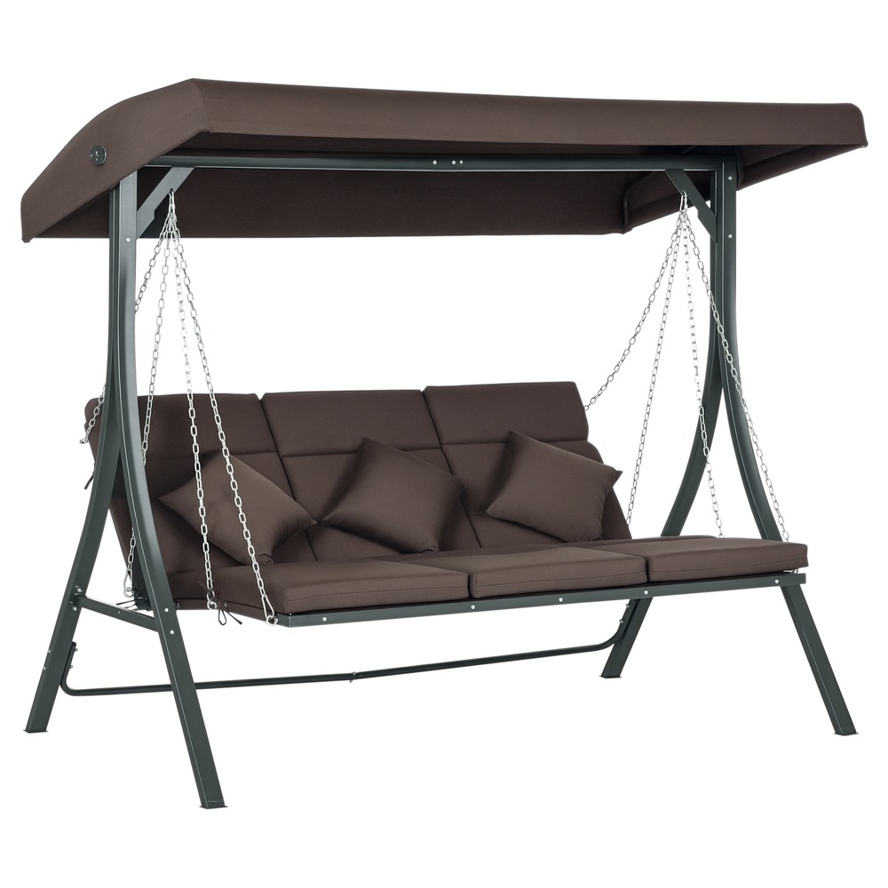 Balançoire hollywood, pour 3 personnes, auvent solaire réglable, jusqu’à 270 kg, marron, 198 x 118 x 168 cm