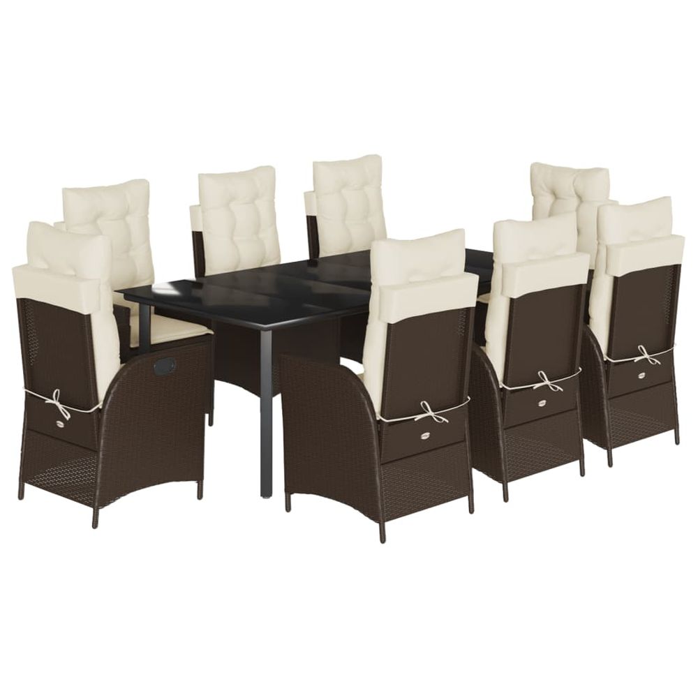 Ensemble à manger de jardin et coussins 9 pcs marron poly rotin