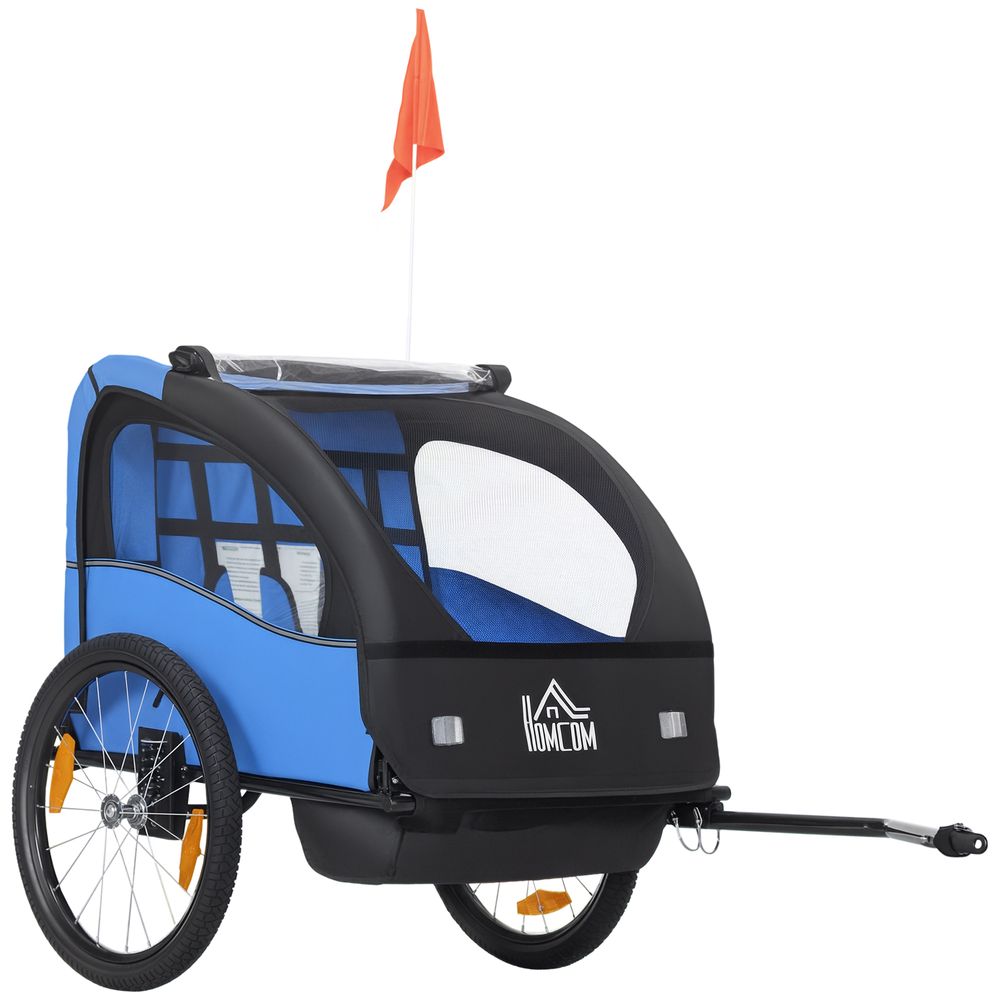 Remorque vélo enfant acier polyester balade plein air suspension bleu
