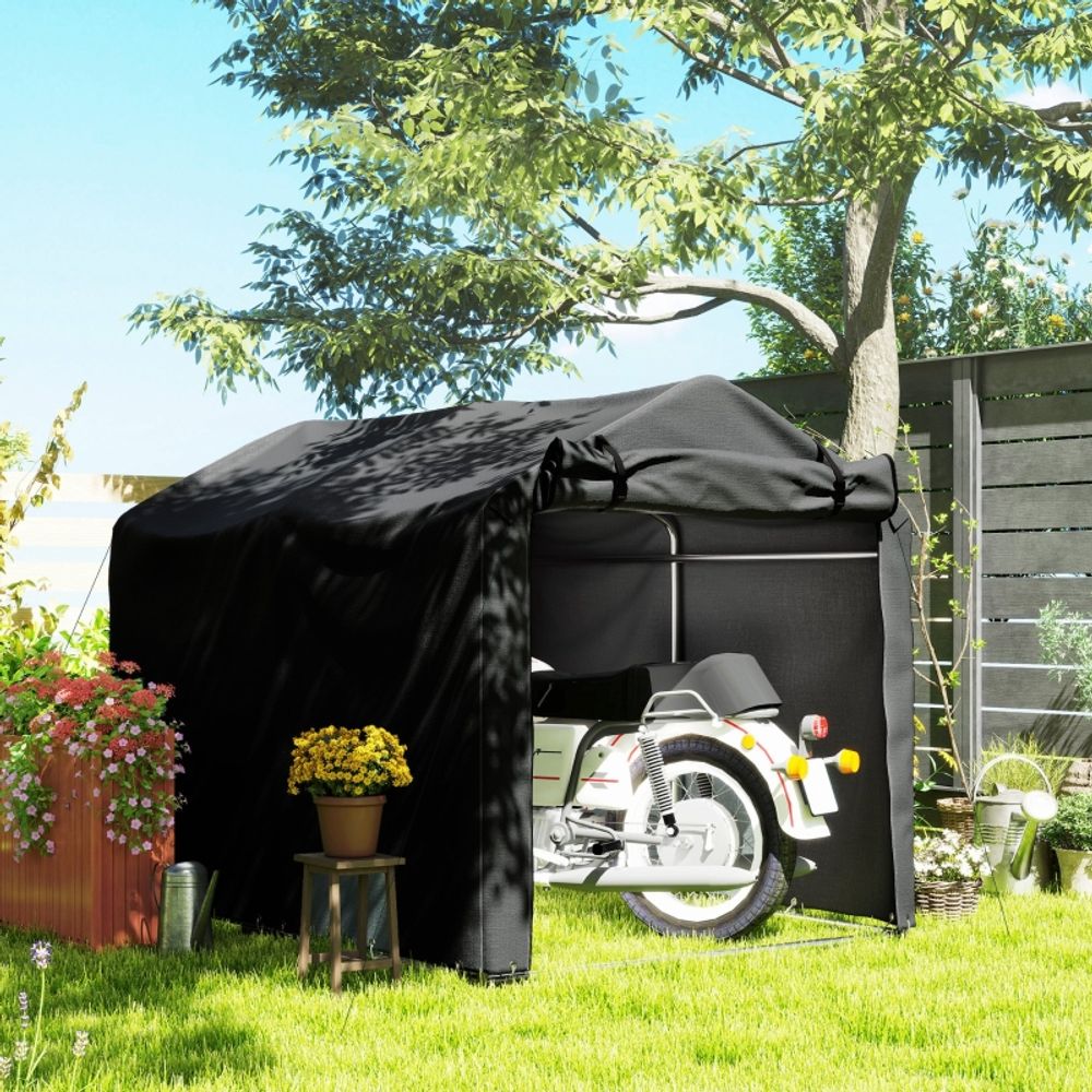 Tente garage métal pe abri stockage moto vélo jardin étanche 220x157cm noir - comfortxl outdoor living