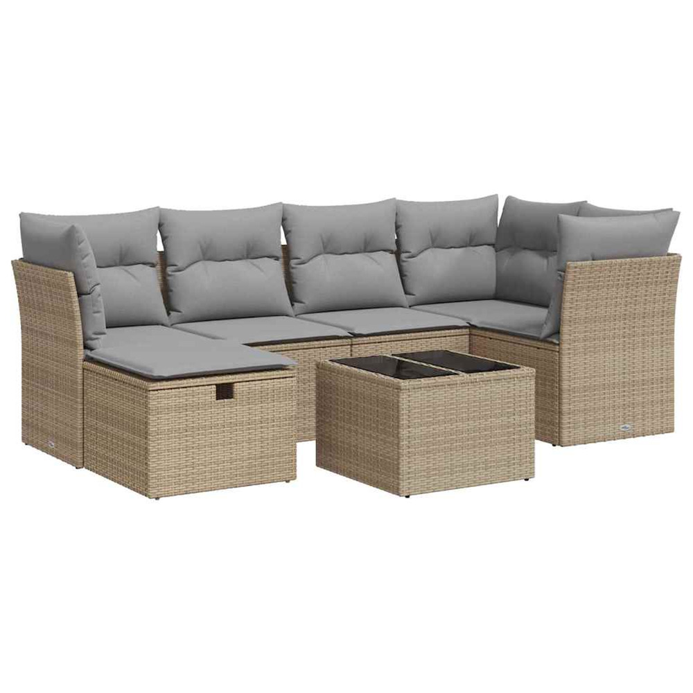 Salon de jardin avec coussins 7 pcs beige résine tressée