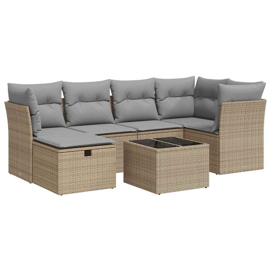 Salon de jardin avec coussins 7 pcs beige résine tressée