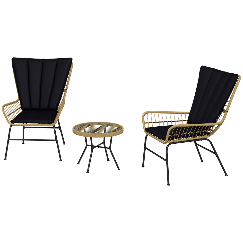 Ensemble bistro balcon : style bohème, résistant aux intempéries, 76x66x96 cm, noir