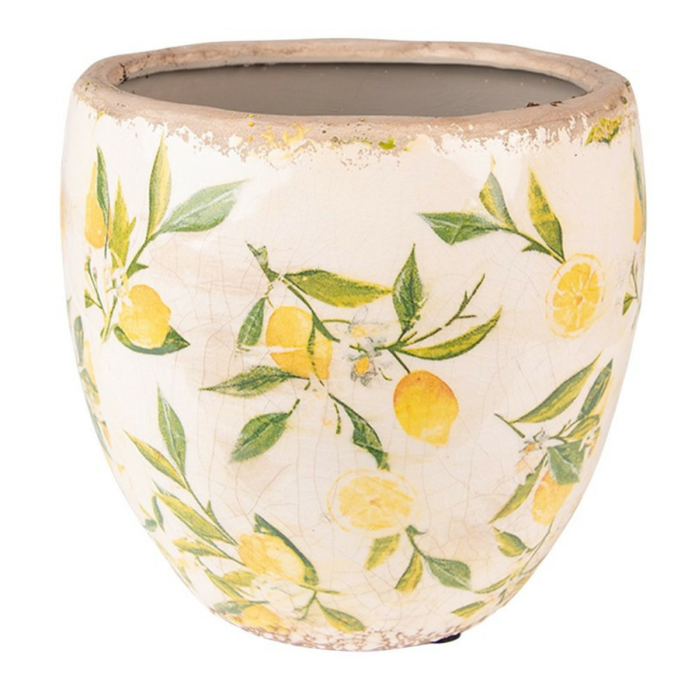 Pot de fleurs citron jaune céramique 14x14x14xm