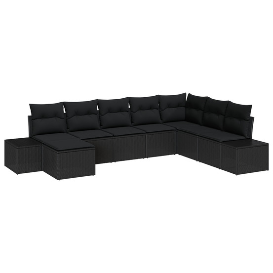 Ensemble de canapés de jardin 8 pièces avec coussins noir rattan poly