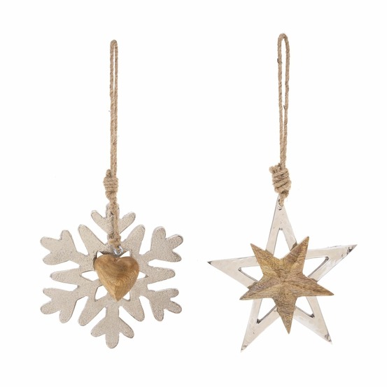 2 décoration pour sapin de noël en bois lodge - blanc