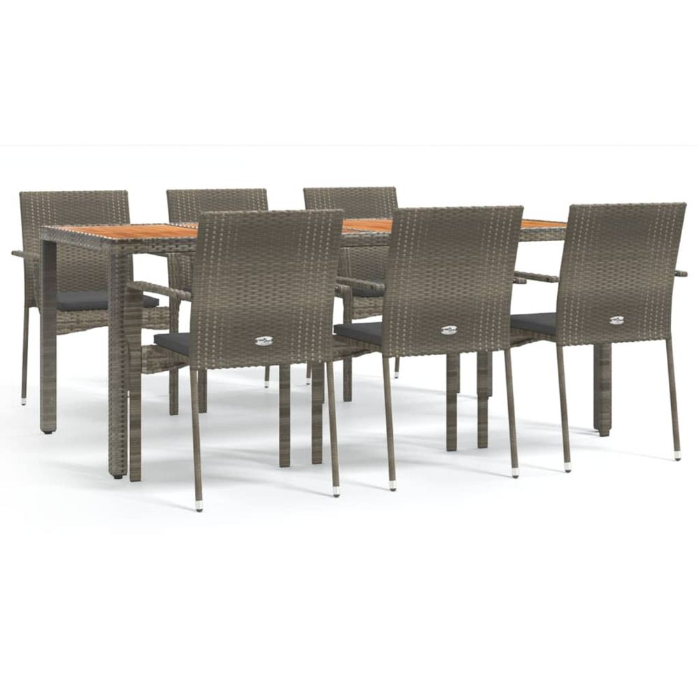 Ensemble à manger jardin et coussins 7 pcs gris rotin