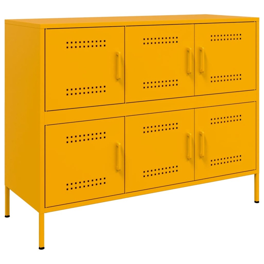 Buffet bahut commode armoire meuble de rangement organisateur cuisine salle de séjour salon jaune moutarde 100,5 x 39 x 79 cm