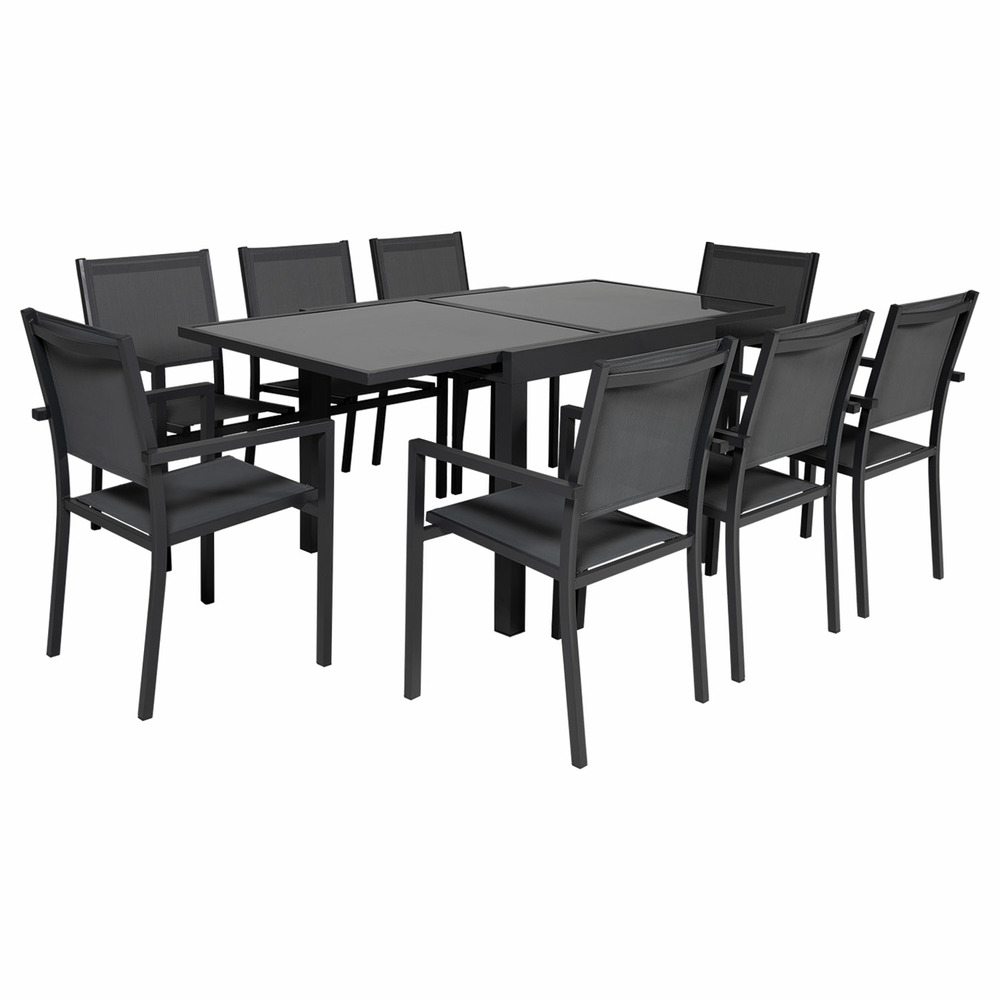 Salon de jardin lampedusa extensible textilène gris 8 pl. Aluminium anthracite