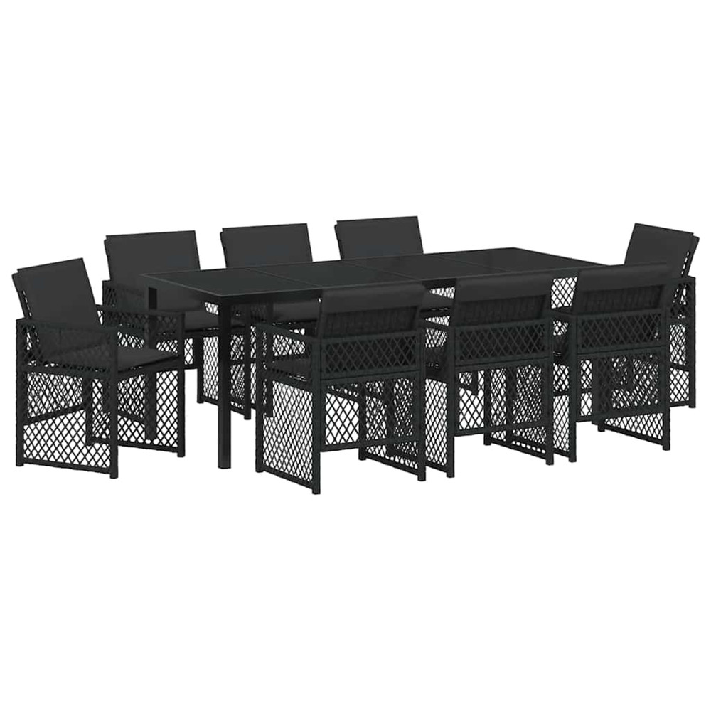 Ensemble de salle à manger pour jardin 9 pcs noir polyrotin