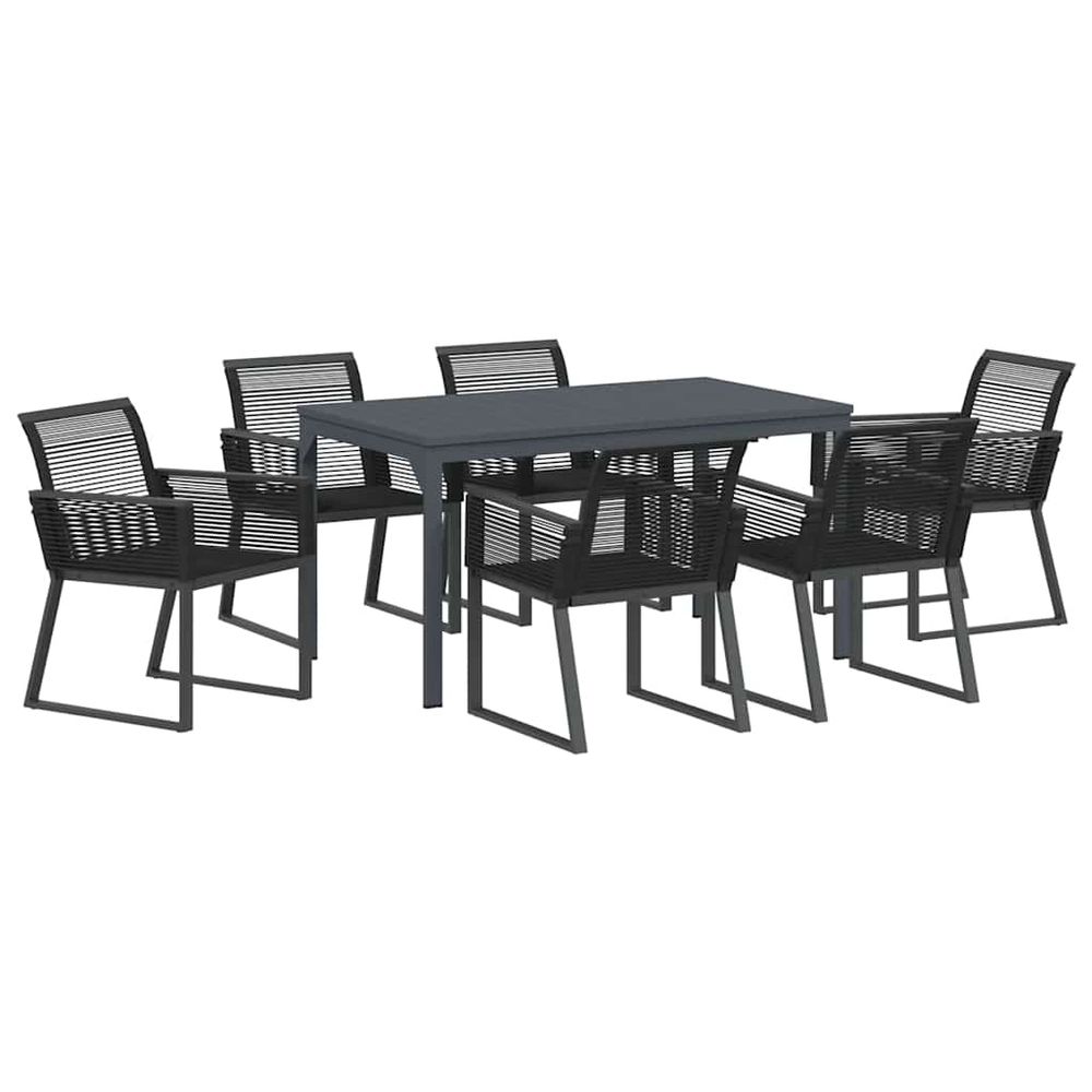 Ensemble de salle à manger pour jardin 7 pc noir polyrotin