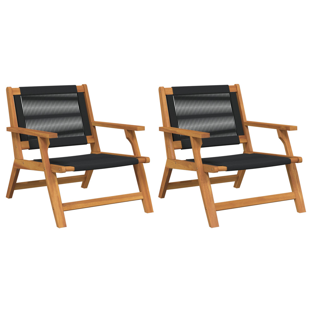 Set de 2 chaises de jardin noires 67x77x73 cm en bois d'acacia massif