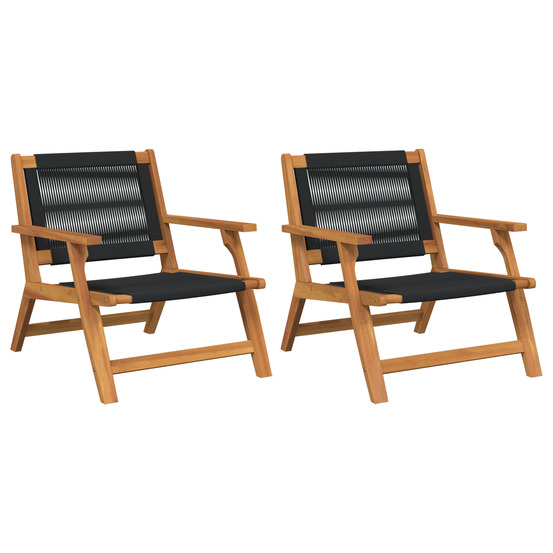 Set de 2 chaises de jardin noires 67x77x73 cm en bois d'acacia massif