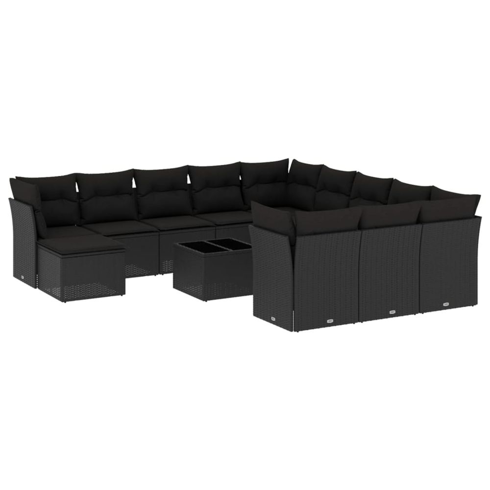 Salon de jardin avec coussins 13 pcs noir résine tressée
