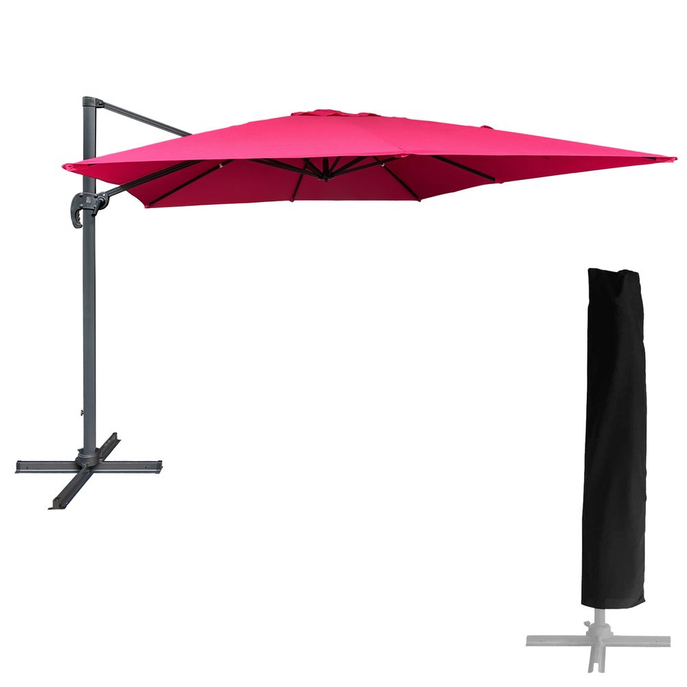 Parasol déporté molokai carré 3x3m fuchsia + housse