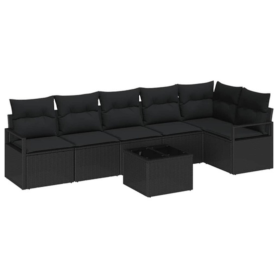 Ensemble de canapés avec coussin 7 pcs noir polyrotin