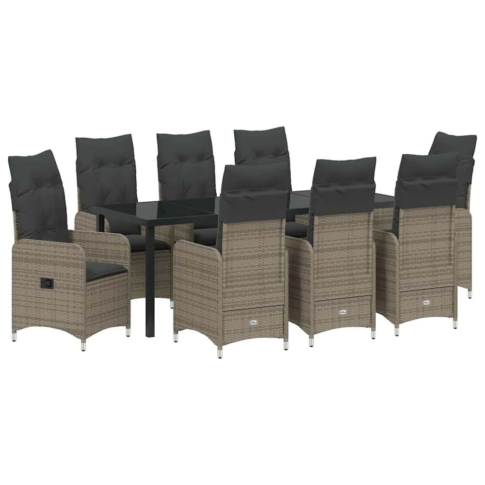 Ensemble de salle à manger pour jardin 9 pc gris polyrotin