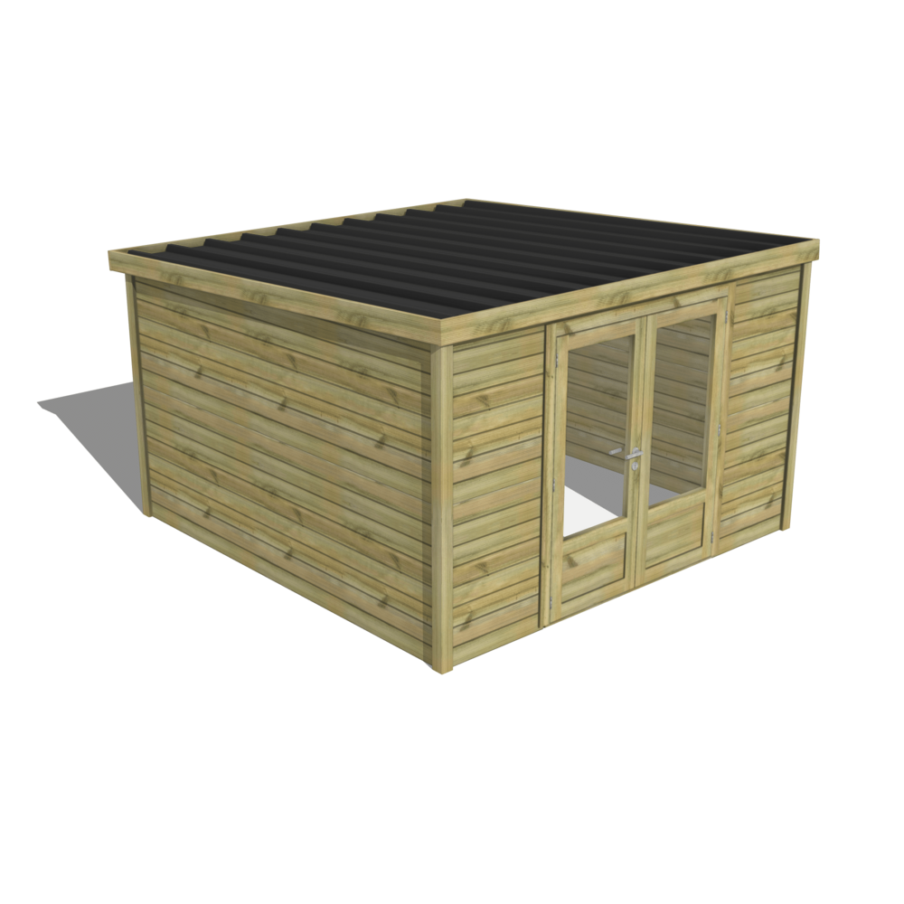 Abri de jardin bois pin traité autoclave 27mm - essentiel - 3,44x3,44m / 12m2 - bac acier - abri français