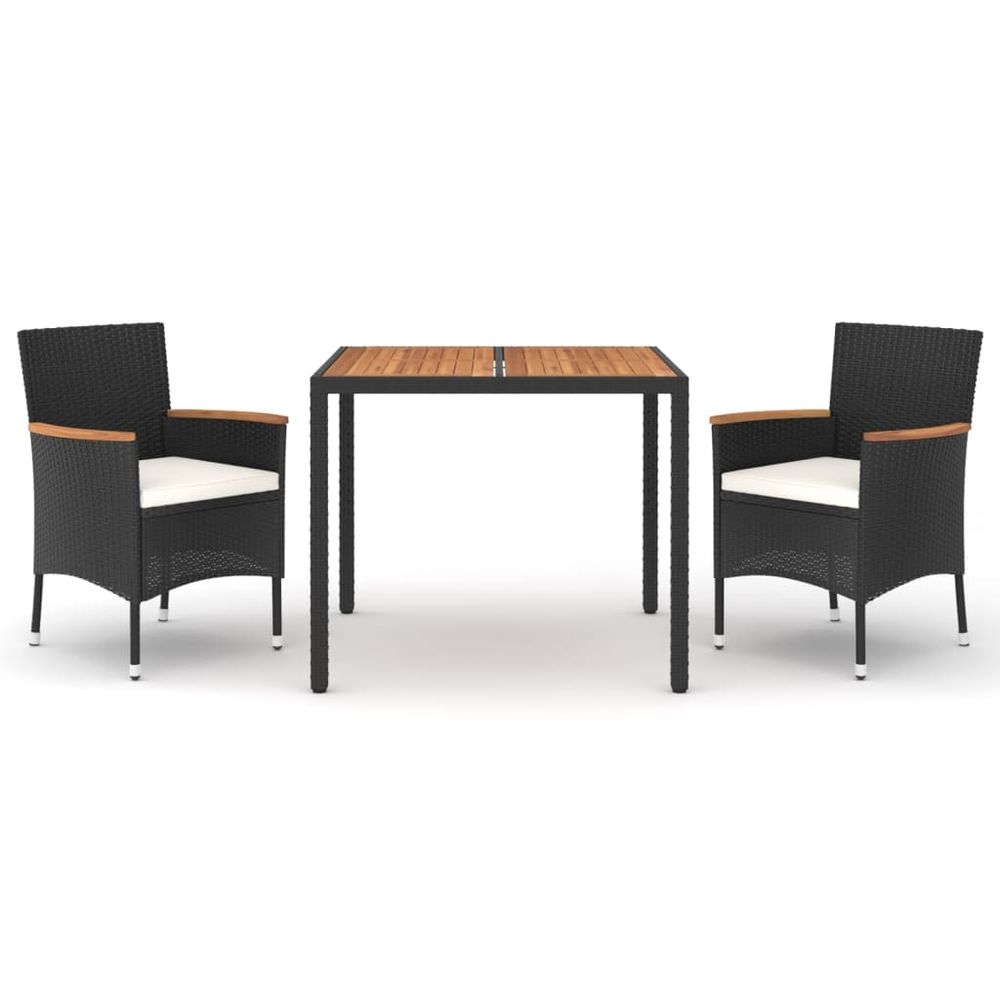 Ensemble à manger de jardin avec coussins 3 pcs noir