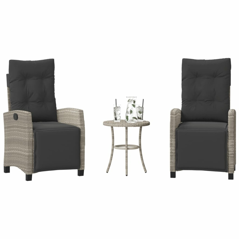 Ensemble de bistro 3 pcs et coussins gris clair résine tressée