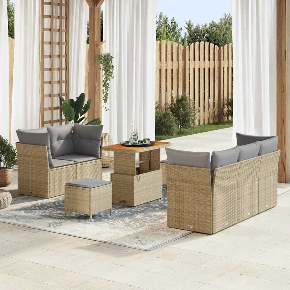 Ensemble de canapé de jardin 8 pcs beige polyrotin