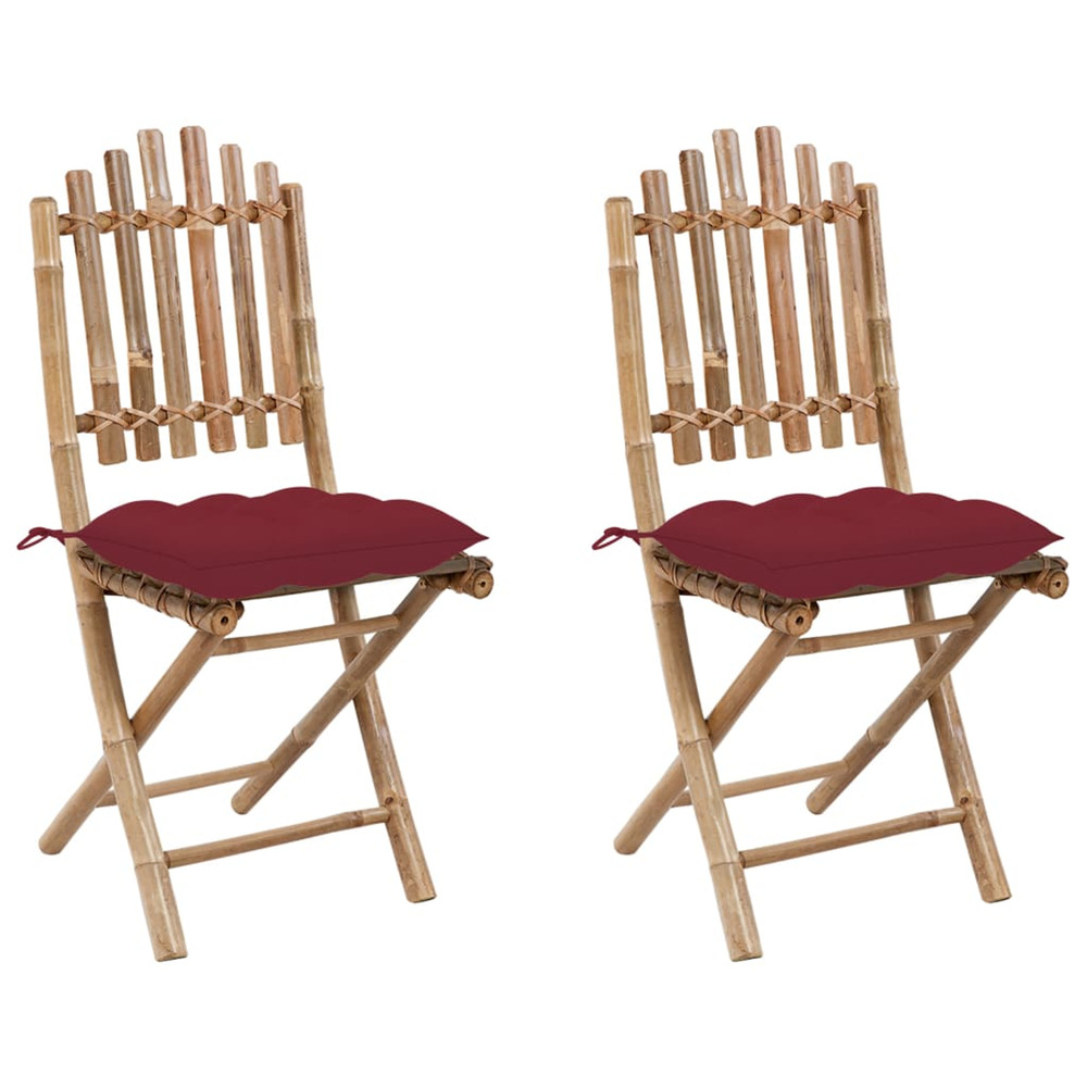 Chaises pliables de jardin lot de 2 avec coussins bambou