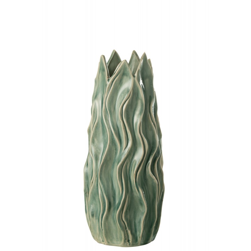 Vase ondulé en céramique vert 17x17x41 cm