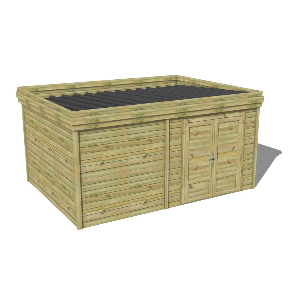 Abri de jardin bois pin traité autoclave 27mm - 4,69x3,44m / 16m2 - bac acier - abri français