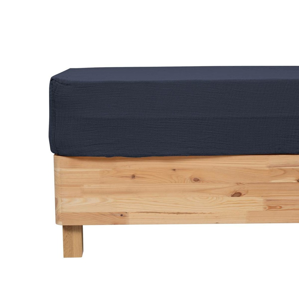 Drap housse flora gaze de coton bleu 140x190cm